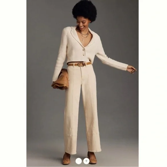 Anthropologie Pilcro Cuffed Crop High-Rise Wide-Leg Jeans Size 33 P Cream - Picture 6 of 15